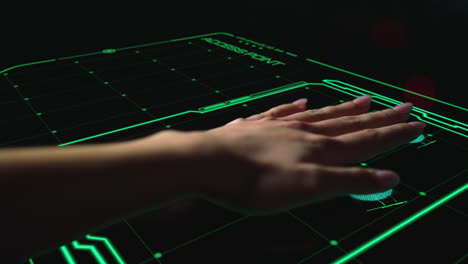 Digital-hand-biometrics-access-connection-verifying-palm-personality-closeup